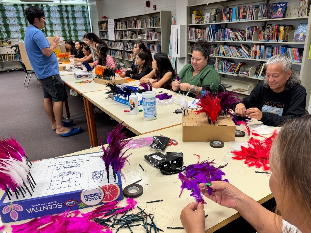 Kealakehe Intermediate School students in a hands-on cultural craft session